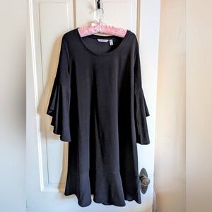 Black swing dress with bell sleeves. Wonderful, heavy drape.